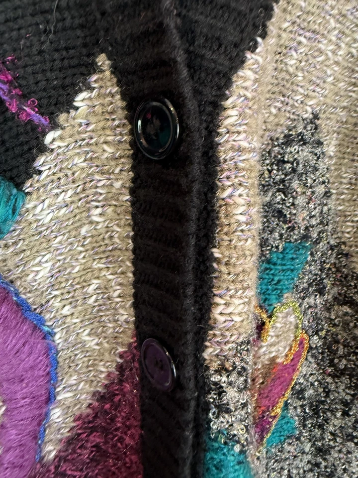 Vintage Jaclyn Smith Sweater Womens Medium Black Sequin Floral Knit Cardigan 80s - Image 4 of 4