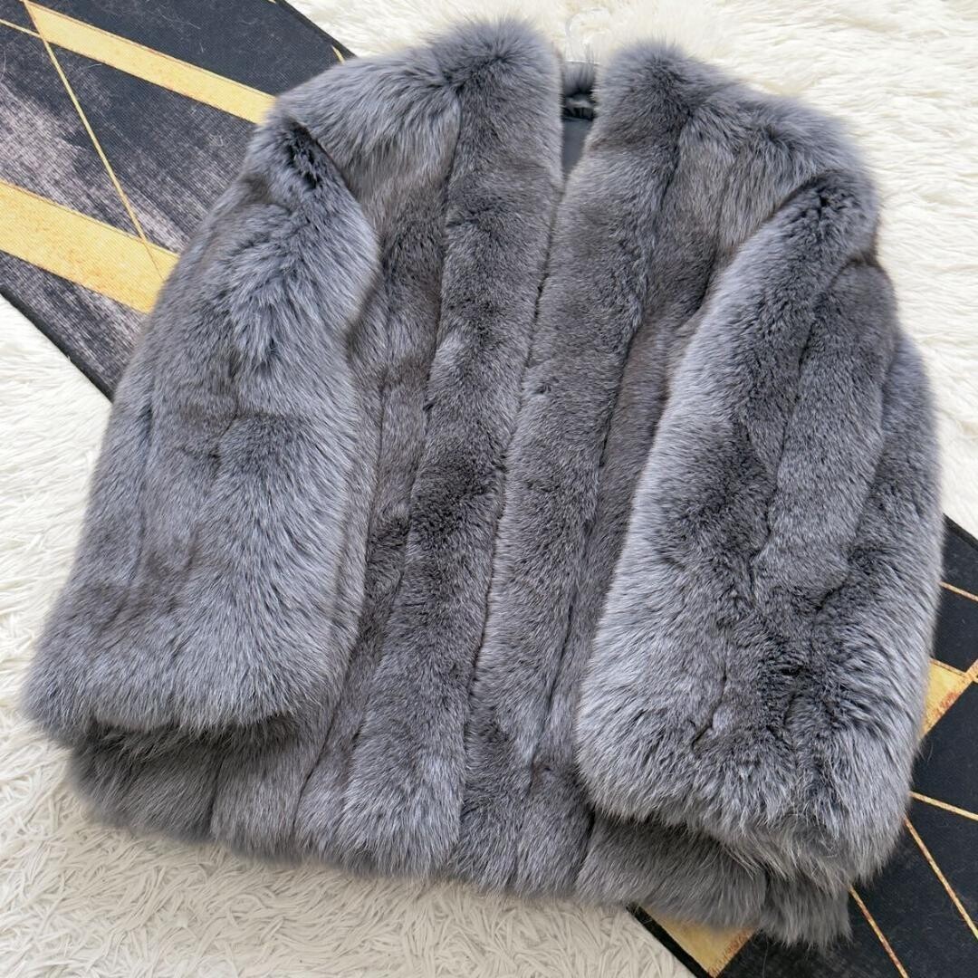 Rare Blue Gray Fox Fur Coat Womens L Real Fur Button Front Long Sleeve Authentic image 4