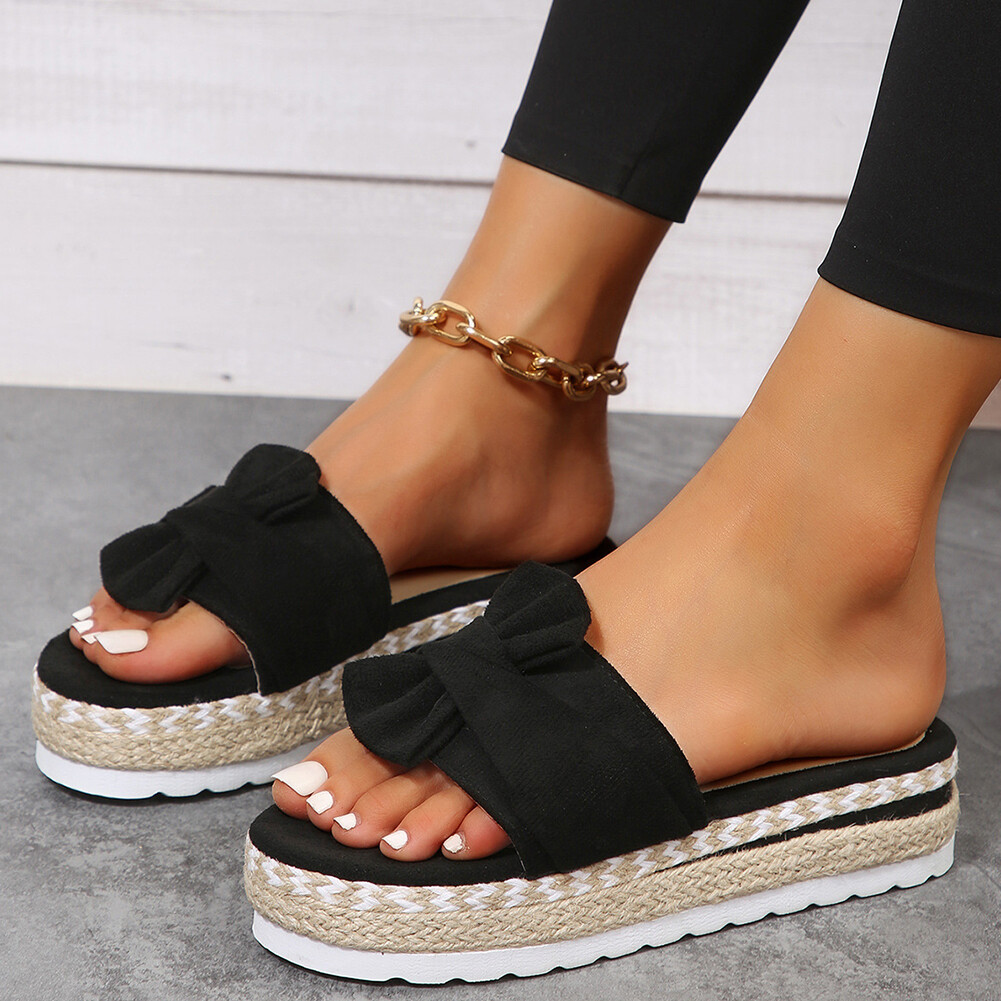 APL Ciabatta donna antiscivolo fiocco zeppe plateau per interno esterno (40 nero)