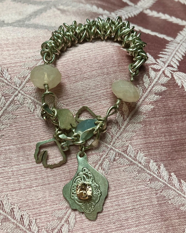Parisian Charm Bracelet w/ ‘Pilgrim’ stamp, Rose Quartz Beads & Statement Charms - Image 3 of 4