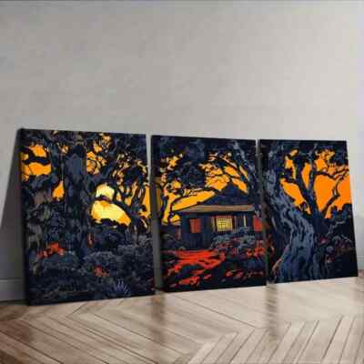 3pcs Vibrant Orange, Black & White Landscape Wall Art Canvas Unframed/Framed