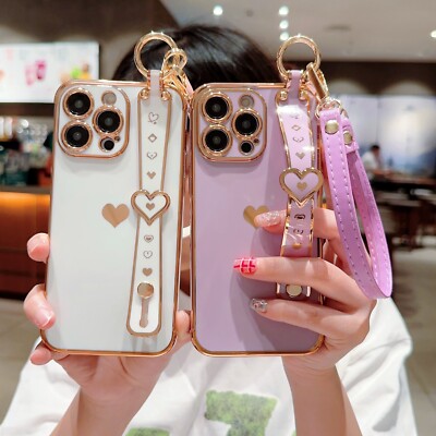 For iPhone 17 16 15 14 13 12 11 Shockproof Soft Phone Case W/Wrist Strap+Lanyard