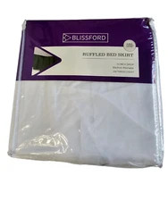 Blissford Ruffled King Bed Skirt White 14" Drop 78x80 200 Thread Ct Cotton Blend
