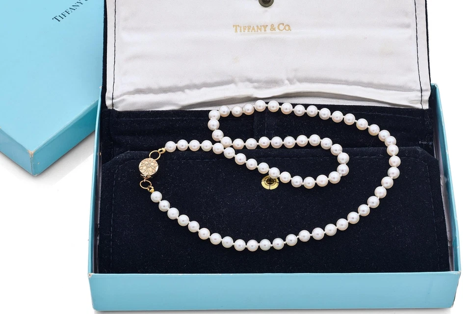 Collar Tiffany & Co. Oro Amarillo 14K Perla Cuentas Hilo + Caja Foto 4 de 4