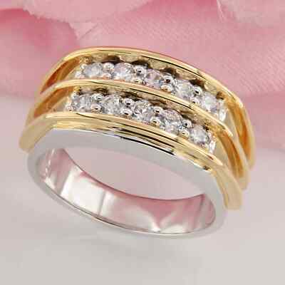 14K Two Tone Gold 2CT Round Tester Pass Moissanite Engagement Ring for Men's