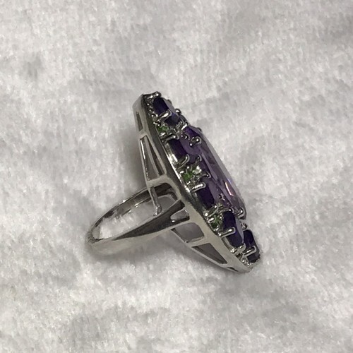 size 6 Sterling silver 925 Amethyst and peridot ring big statement - Picture 8 of 11