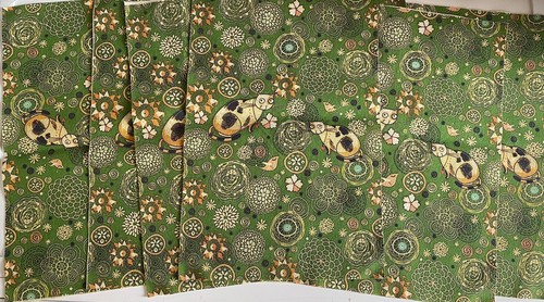 Paquete de 7 piezas de tela de algodón con estampado floral y gato calicó verde para coser manualidades hágalo usted mismo - Imagen 2 de 9