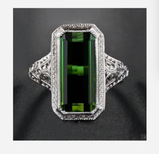 SILVER GREEN RECTANGLE GEMSTONE RING 5 6 7 8 9