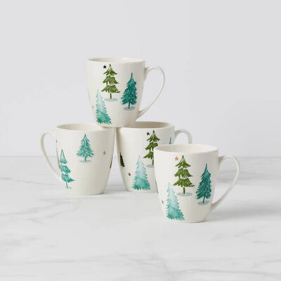 Lenox China BALSAM LANE Christmas Mugs - Mug - - Set of Four - N/O