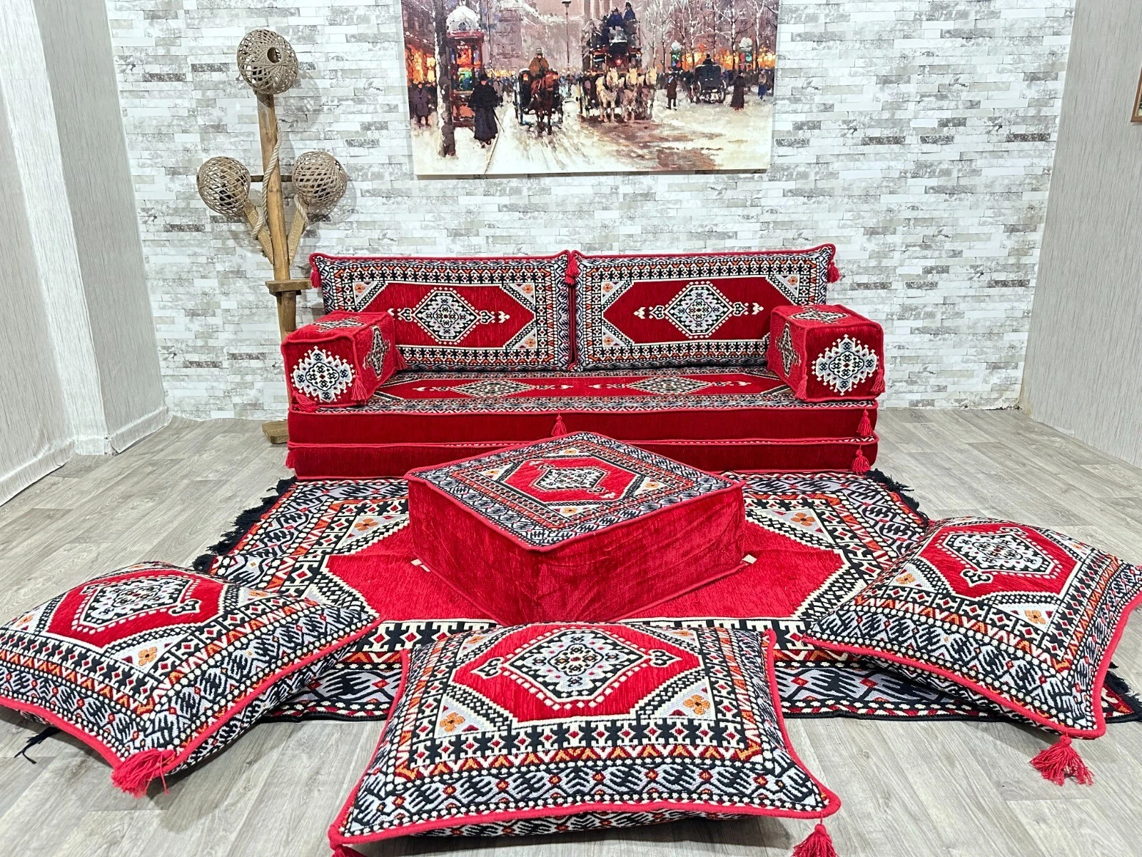 Oriental Sofa, Patio Pallet Sofa, Oriental Seating Area, Seat Cushion