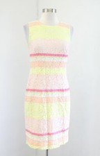 Ann Taylor Striped Floral Lace Sheath Dress Size 0 Sleeveless Pink Peach Yellow