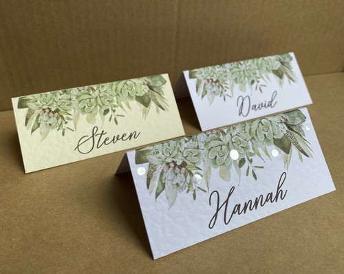 6x Green succulents cactus custom name PLACE CARDS rustic wedding table decor - Imagen 6 de 7