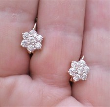 Natural Moissanite Cluster Flower Earrings Women 14K Rose Gold Plated Silver