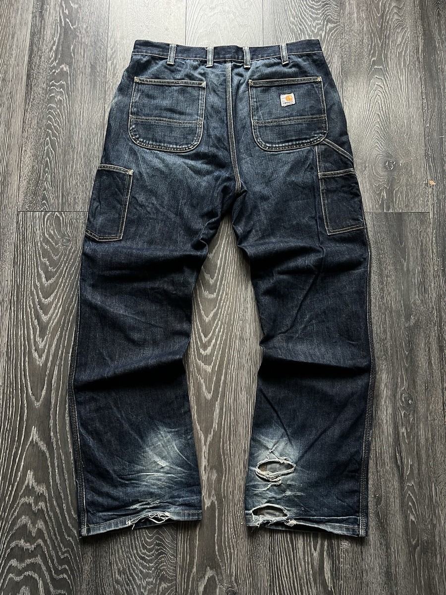 Vintage carhartt blue denim jeans work wear carpenter pants 36/34