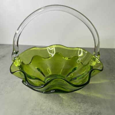 Viking Glass Company Epic Double Crimped Layer Basket - Green with Clear Handle