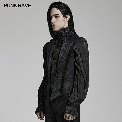 Punk Rave Goth Lapel Collar Multi Layers Lace Asymmetric Placket Black Waistcoat - Picture 4 of 22
