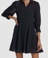 $496 Theory Women's Blue Volume Sheer Chiffon Silk Mini Shirt Dress Size 8