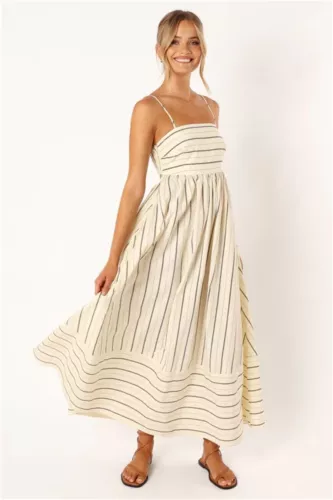 Women's Casual Basic Spaghetti Strap Maxi Dress Sleeveless Summer Strips Dresses - Picture 12 of 31
