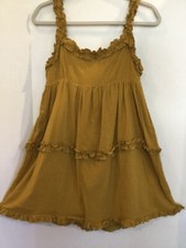 URBAN OUTFITTERS 4 Mustard Gold Tiered Babydoll Top Tie Back Shirred Ruffle