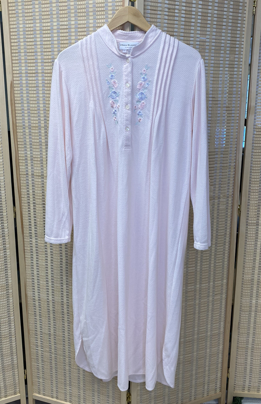 MISS ELAINE Nightgown Large Pink Flowers Embroidery L… Gem
