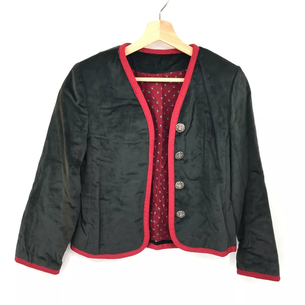 handmade Scandinavian style fine wale corduroy collarless jacket green S women's