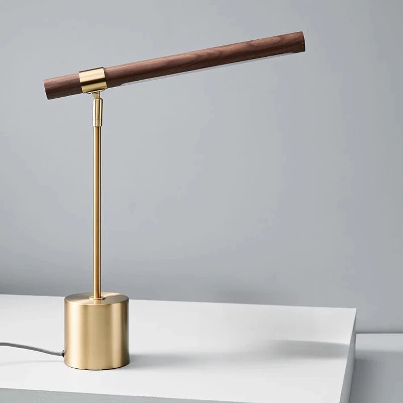 Wood Grain Table Lamp Bedroom Office Copper Bedside Desk Light Hotel Home Decor - Image 2 of 4