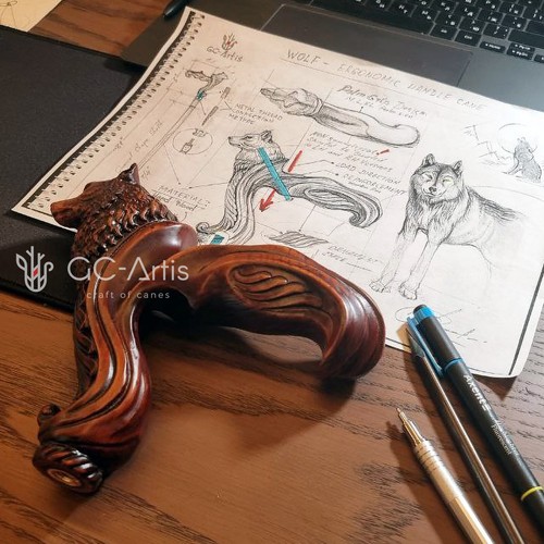 Wolf Cane Wooden Walking Stick, Ergonomic Comfortable Accessory Best Gift Idea - Picture 7 of 23