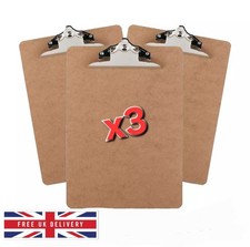 3x A4 Wooden Clipboard Heavy Duty Waterproof Masonite - Very Strong Clip