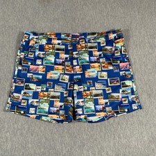 Robert Graham Shorts Mens XL Blue Postcards Swim Trunks Board Print Beach