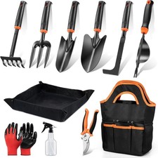 Garden Tools Set 11 Pcs Gardening Hand Tool Kit with Tote Bag and Reportting Mat