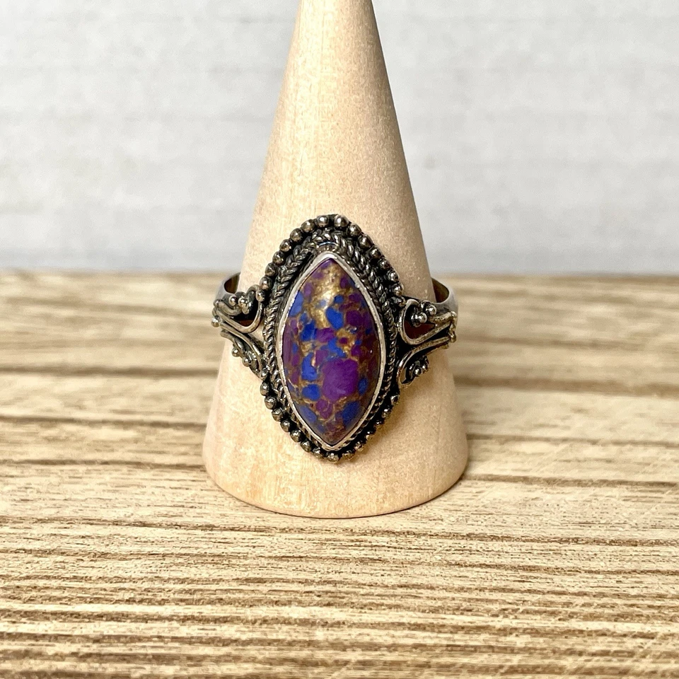Purple Copper Turquoise Ring Size 7 Sterling Silver 925 Manmade Stone - Image 2 of 4