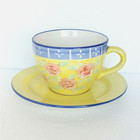 Tabletops Unlimited NEW Mug Cup & Saucer Set Flowers Hand Painted Large 16oz