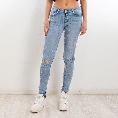 Damen Jeans Strass Skinny Geschnitten Ripped Eng TOOCOOL GF-2180