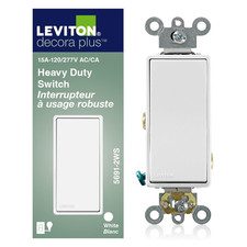 Leviton 15 Amp, 120/277 Volt, Decora plus Rocker Single-Pole AC Quiet Switch, Co