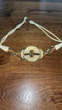 Vintage Boho Woven Cord Belt Multicolor Rope Braid Beads Gold Hook 80s-90s M/L