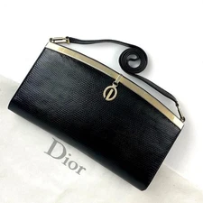 Christian Dior Rare Vintage Black Leather Shoulder Bag 2way CD Gold Good from JP