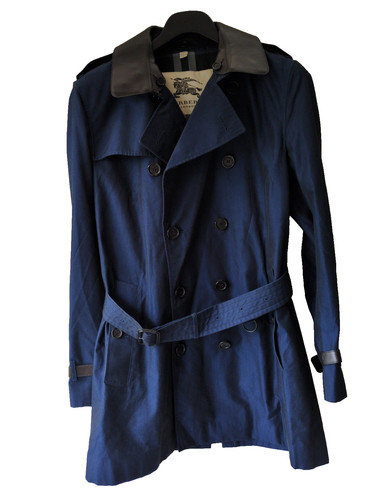 Burberry Mens Kensington Trench Coat IT 54 EU 44 Italy Blue Leather Special Ed