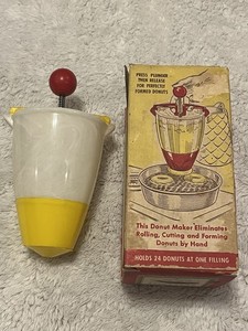 Vintage Popeil’s Donut Maker Dough Dropper Swirl Plastic White & Rare Yellow