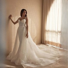 Elegant Mermaid Wedding Dresses Sweetheart Sequins Slim Fit Bridal Gowns Train