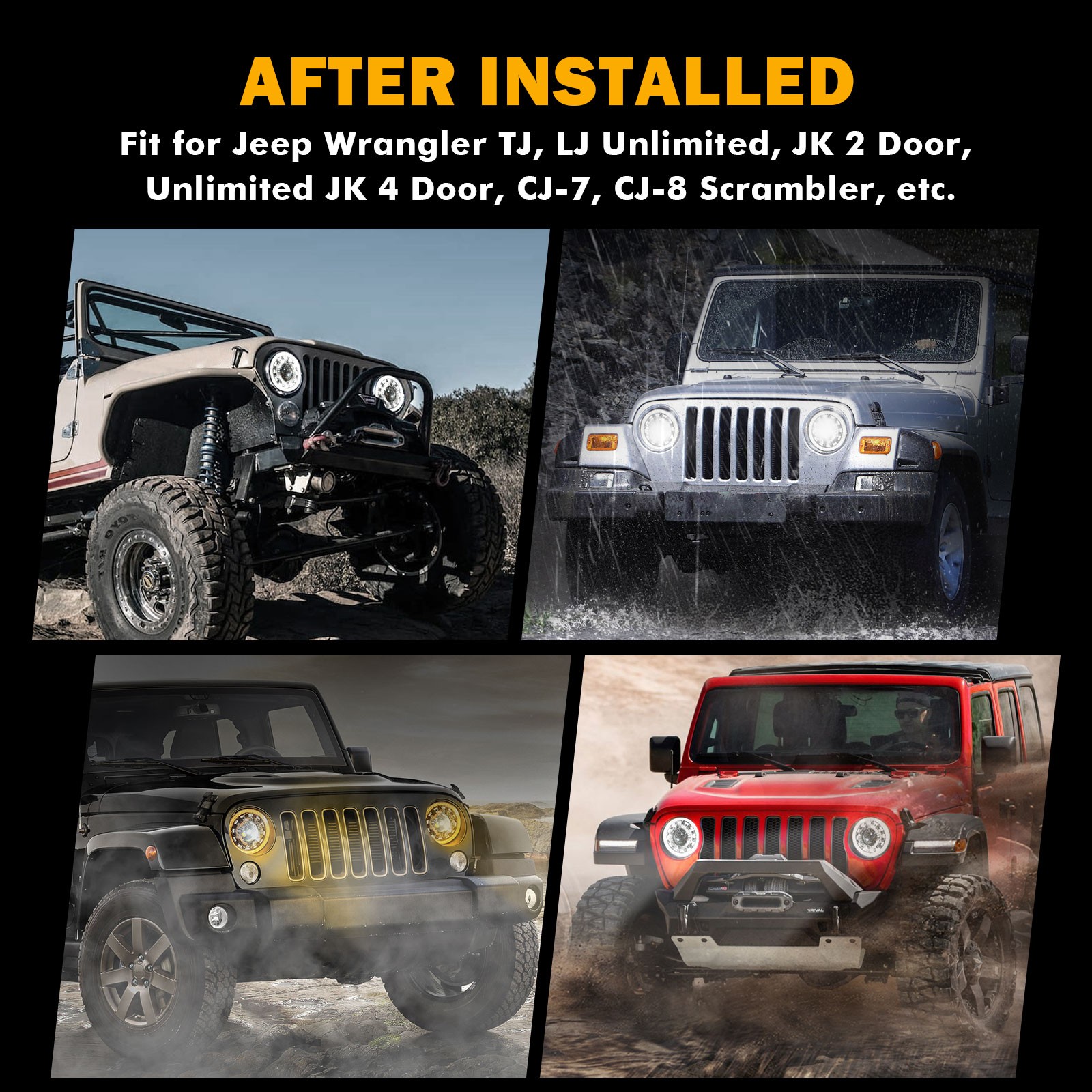 Auxbeam 7" INCH Round LED Headlight Hi/Lo Beam DRL For Jeep Wrangler JK LJ TJ CJ thumbnail 10