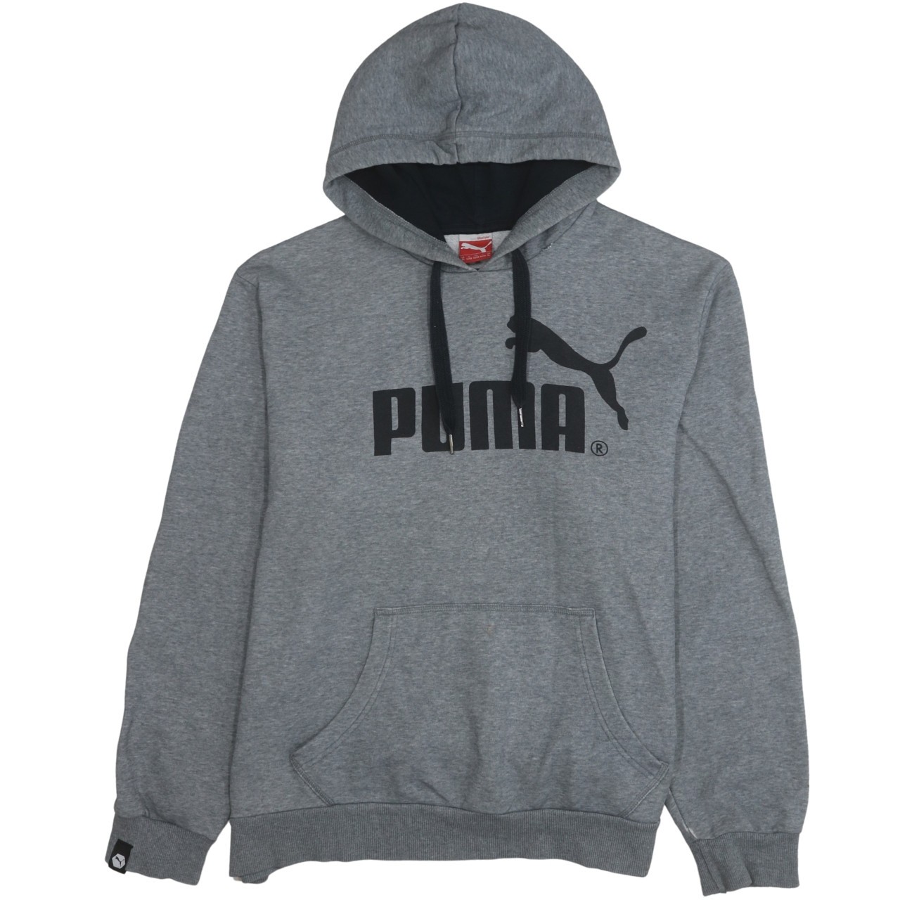 Puma Mens Hoodie Grey Fleece Graphic Logo Kangaroo Pocket Pullover Training XL