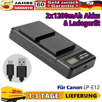 2x LP-E12 Akku + Ladegerät Für Canon EOS M M10 M50 M100 M200 100D PowerShot SX70