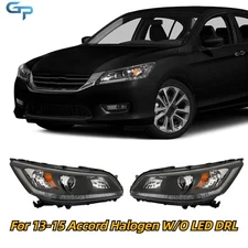 Right+Left Headlight For Honda Accord 13-2015 Black Housing W/O LED DRL Halogen