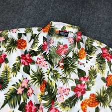 Pacific & Co Mens Large Hawaiian Shirt White Tropical Pineapple Hibiscus Floral