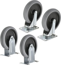 5" Rubber Caster Kit Plastic Service Carts 2 Swivel & 2 Rigid