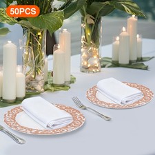 50PCS White& Rose& Gold Charger Plates 33cm/13in Decorative for Table Dinner