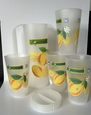 Vintage lemonade plastic jug & cups set retro picnic caravan camping