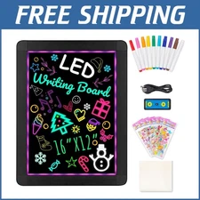 LED Neon Glow Writing Board - Erasable Message Board with Colorful Lights 16x12