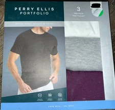 Perry Ellis Portfolio Mens 3-Pack T-Shirts Crew Neck Cotton Blend (A), M (38-40)