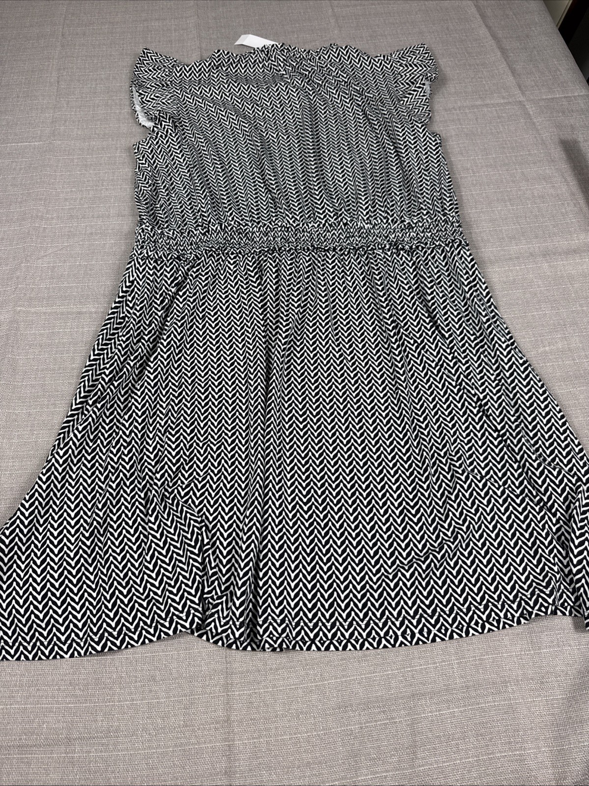 Ann Taylor LOFT Womens XL Chevron Print Sleeveless Dress Black Empire Waist NWT